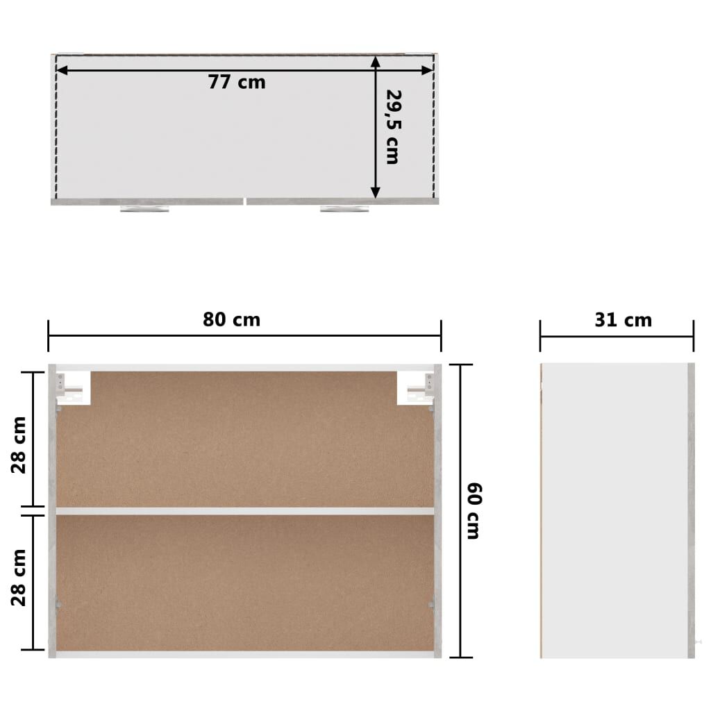 vidaXL Ντουλάπι Κρεμαστό Γκρι Σκυροδέματος 80x31x60 εκ. από Επεξ. Ξύλο
