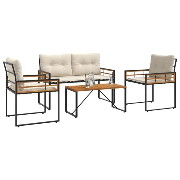 vidaXL Σετ Εξωτερικών Επίπλων με μαξιλάρι 4 pcs Κρεμ