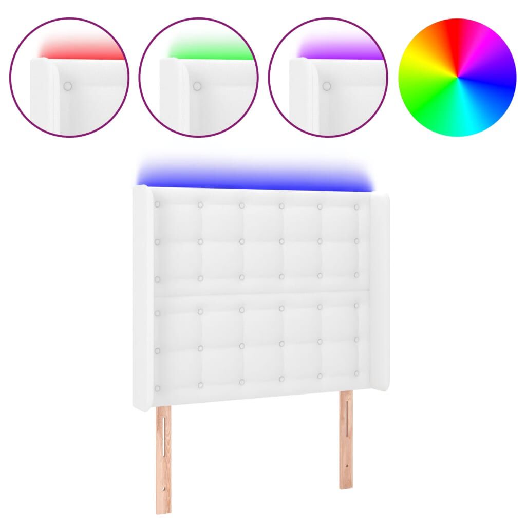 vidaXL Κεφαλάρι Κρεβατιού LED Λευκό 83x16x118/128 εκ.Συνθετ. Δέρμα