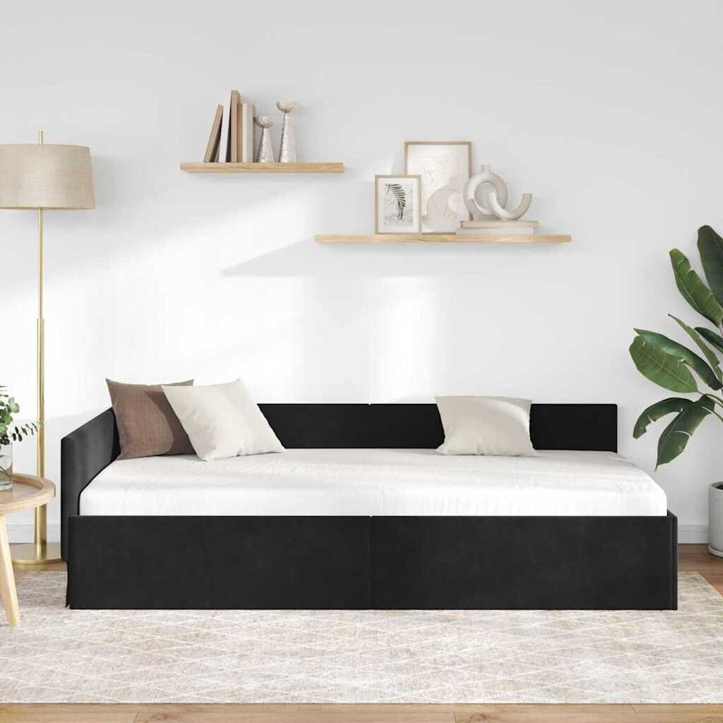 vidaXL Κρεβάτι Γωνίας Μαύρο 90 x 200 cm Βελούδο και Εργοστασιακό ξύλο