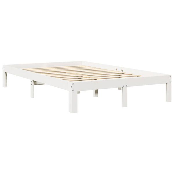 vidaXL Κρεβάτι Βιβλιοθήκη Χωρίς Στρώμα Λευκό 135x190 εκ Μασίφ Πεύκο