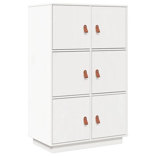 vidaXL Ντουλάπι Ψηλό Λευκό 67 x 40 x 108,5 εκ. από Μασίφ Ξύλο Πεύκου