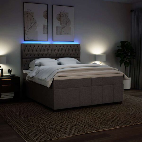 vidaXL &Kappa;&rho;&epsilon;&beta;ά&tau;&iota; Boxspring &mu;&epsilon; &Sigma;&tau;&rho;ώ&mu;&alpha; Taupe 200x200 &epsilon;&kappa;. &Upsilon;&phi;&alpha;&sigma;&mu;ά&tau;&iota;&nu;&omicron;