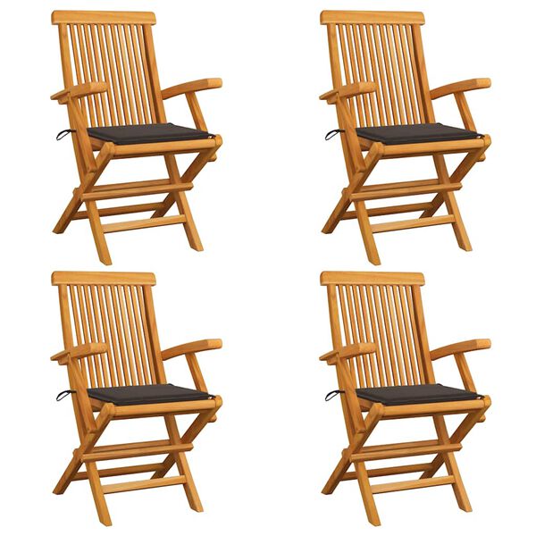 vidaXL Καρέκλες Κήπου 4 τεμ. από Μασίφ Ξύλο Teak με Taupe Μαξιλάρια