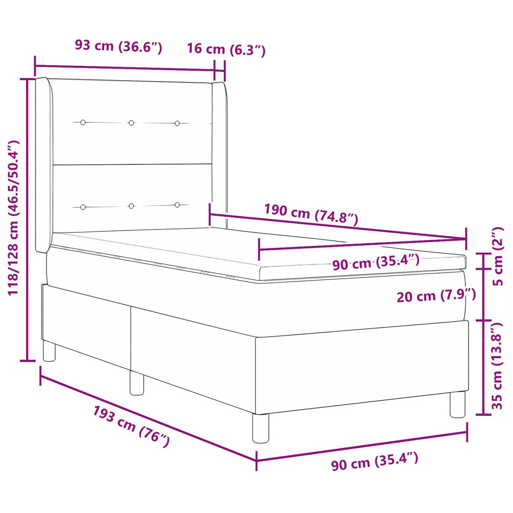 vidaXL Κρεβάτι με Στρώμα σε Ταουπέ 90x190 εκ. Υφάσματα
