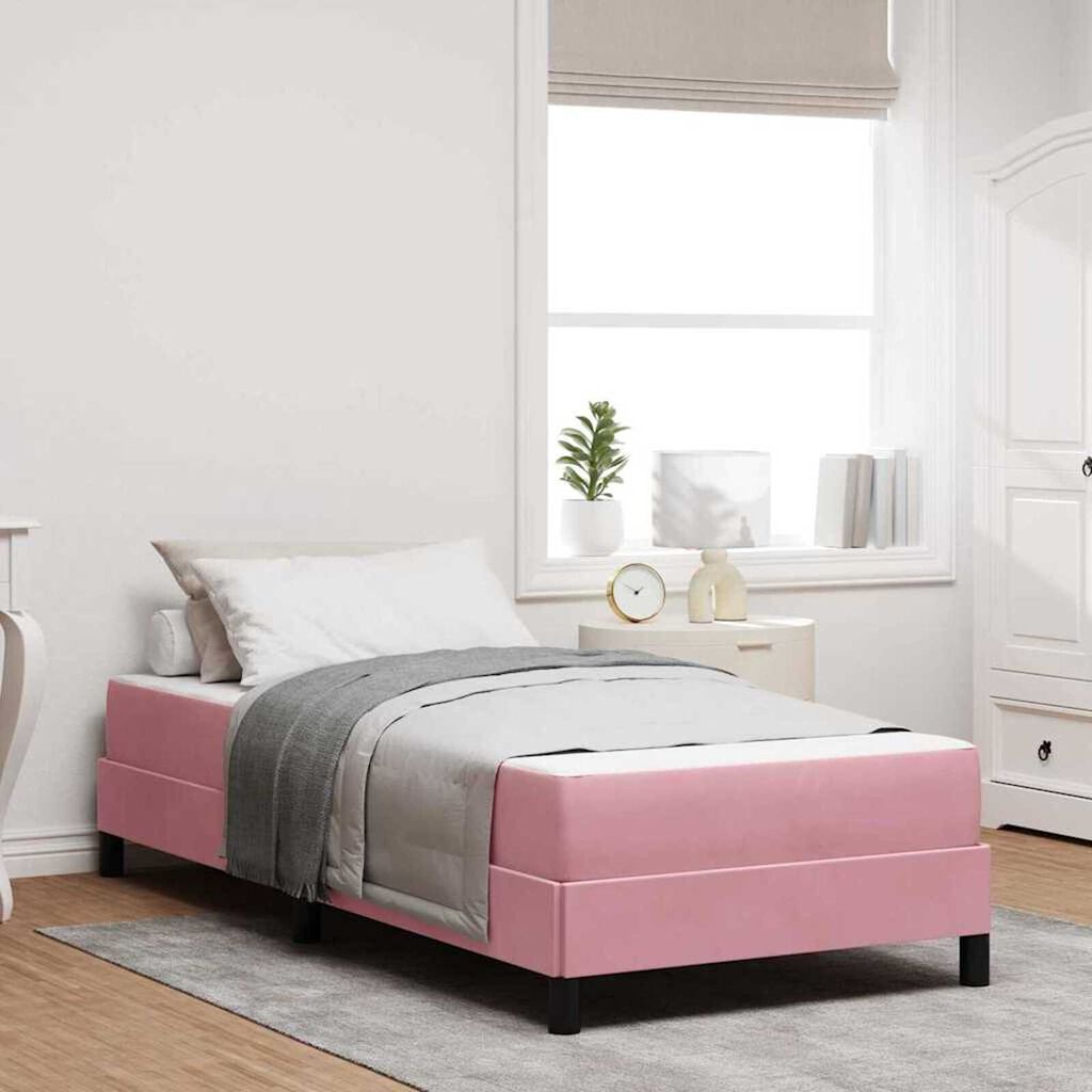 vidaXL Κρεβάτι box spring με στρώμα Ροζ 90 x 200 cm Βελούδο