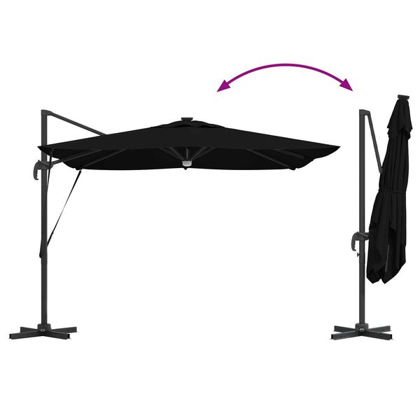 vidaXL Ρόμα Παρασόλ με LED, Μαύρο, 286 x 285 x 270 εκ, από Αλουμίνιο.