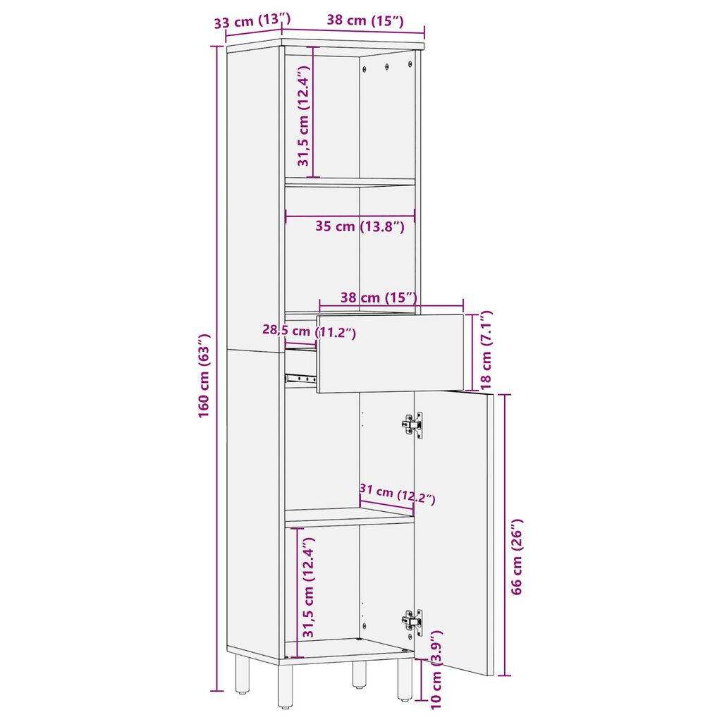 vidaXL Ντουλάπα Μπάνιου 38x33x160 εκ. Μασίφ Ξύλο Ακακίας