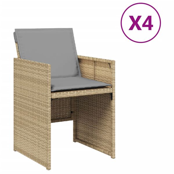 vidaXL Καρέκλες Κήπου 4 τεμ. Μικτό Μπεζ Συνθετικό Ρατάν με Μαξιλάρια