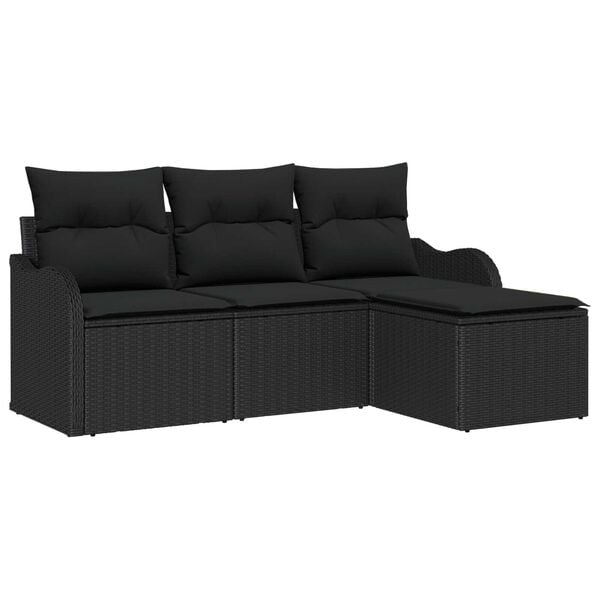 vidaXL Σετ Καναπέ Κήπου με μαξιλάρι 4 pcs Μαύρο Πολυ ράταν