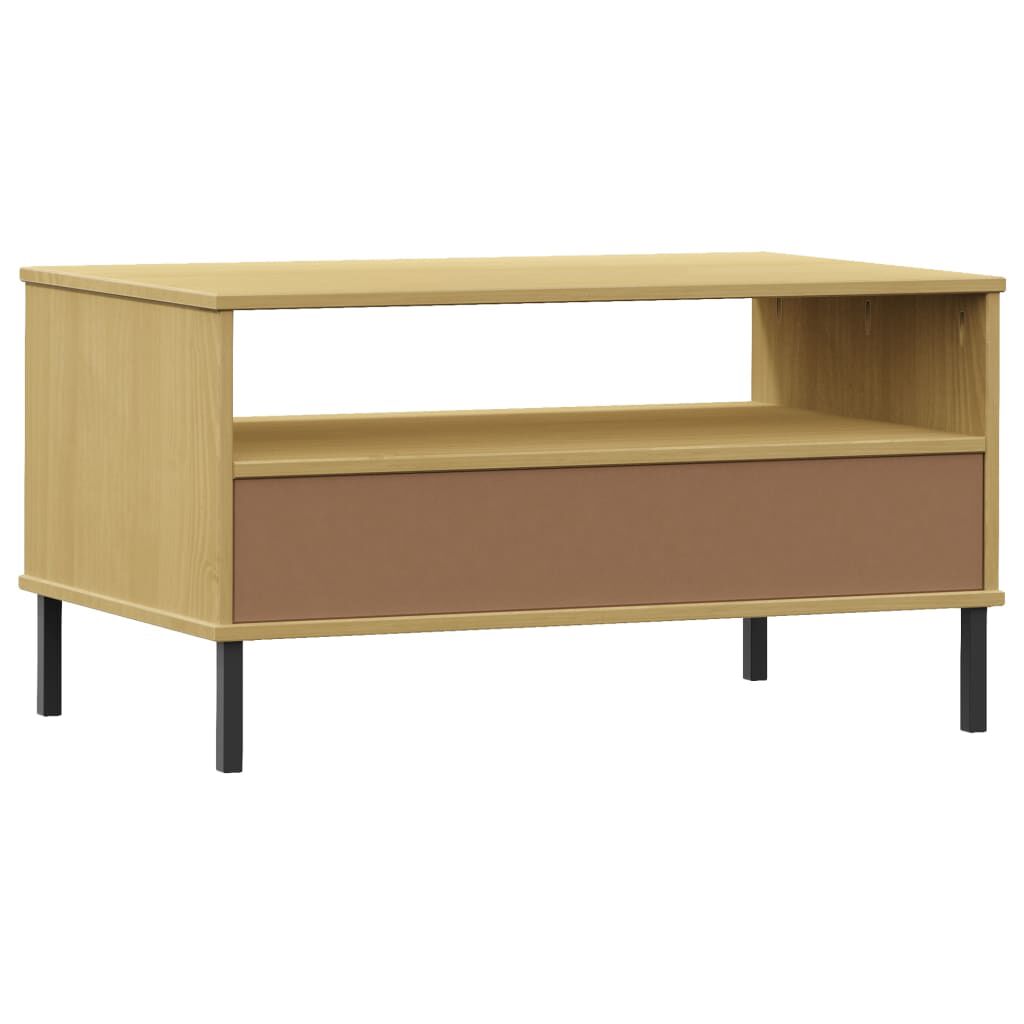 vidaXL Τραπεζάκι Σαλονιού OSLO Καφέ 85x50x45 εκ. Μασίφ Ξύλο Μετ. Πόδια