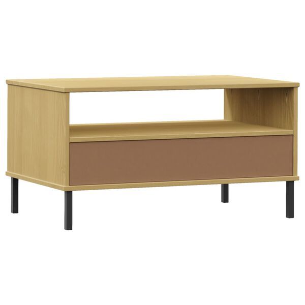 vidaXL Τραπεζάκι Σαλονιού OSLO Καφέ 85x50x45 εκ. Μασίφ Ξύλο Μετ. Πόδια