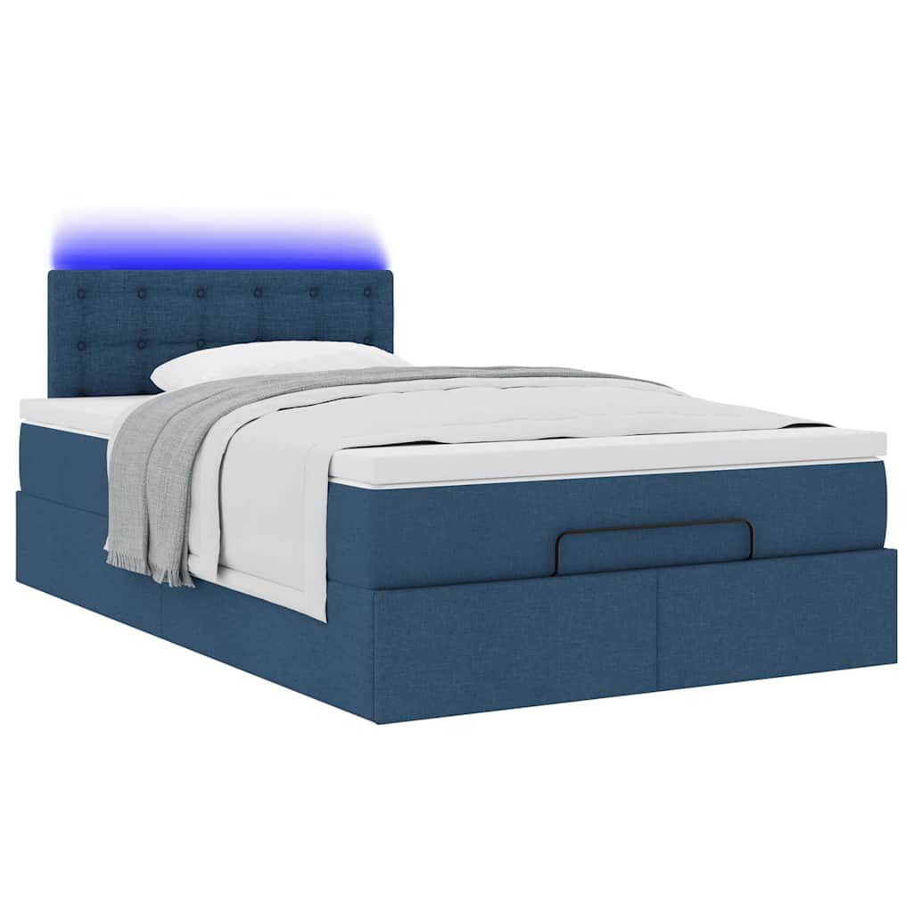 vidaXL Οθωμανικό κρεβάτι με στρώμα & LEDs Μπλε 120x200 cm Ύφασμα