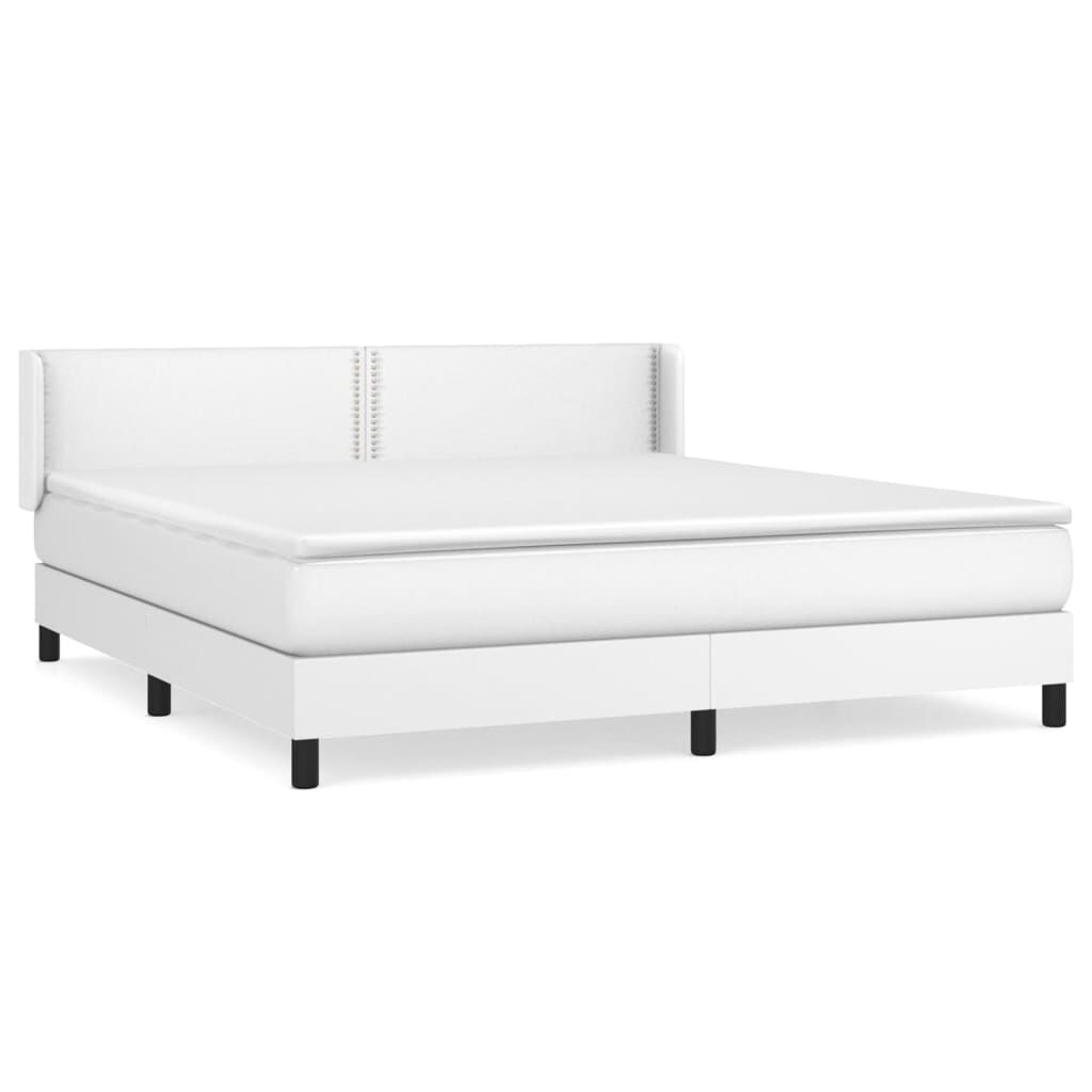vidaXL Κρεβάτι Boxspring με Στρώμα Λευκό 160x200εκ.από Συνθετικό Δέρμα