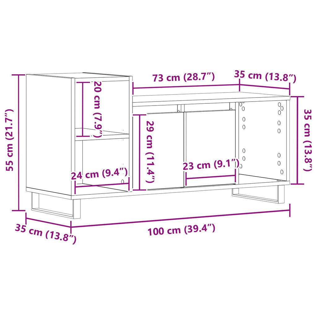 vidaXL Κάσκα Τηλεόρασης Μαύρο Δρυς 100x35x55 εκ. Επεξεργασμένο Ξύλο