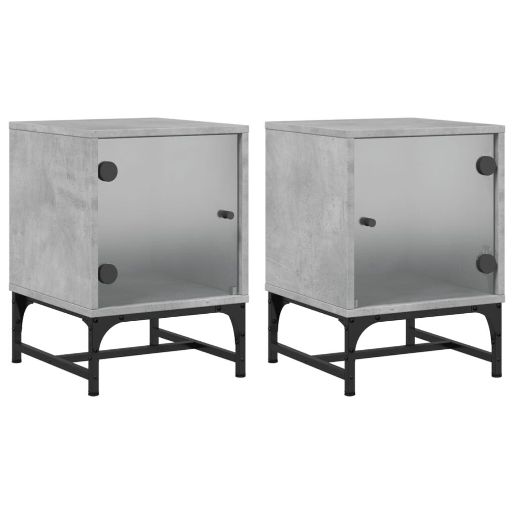 vidaXL Κομοδίνα 2 τεμ. Γκρι Σκυρ. 35x37x50 εκ. με Γυάλινες Πόρτες