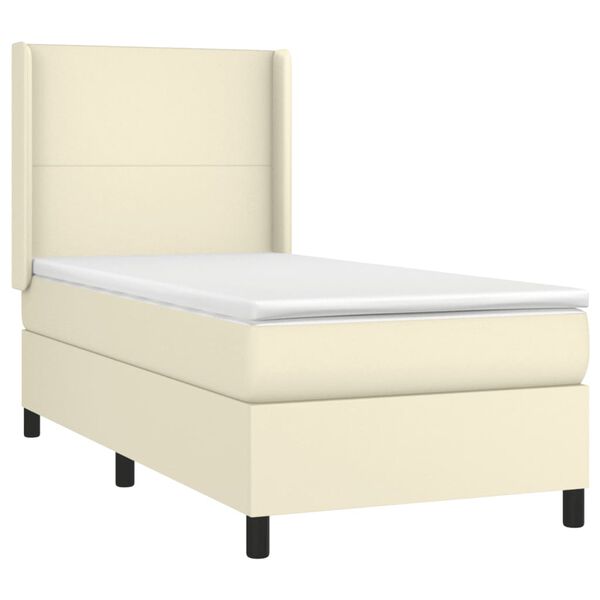 vidaXL Κρεβάτι Boxspring με Στρώμα & LED Κρεμ 100x200 εκ. Συνθ. Δέρμα
