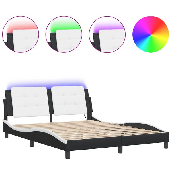 vidaXL Πλαίσιο Κρεβατιού με LED Μαύρο/Λευκό 160x200εκ. Συνθετικό Δέρμα