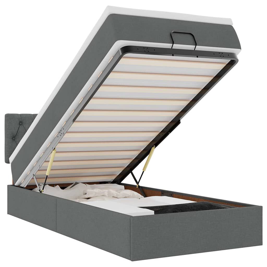 vidaXL Οθωμανικό κρεβάτι με στρώμα & LEDs Σκούρο γκρι ύφασμα 100x200cm