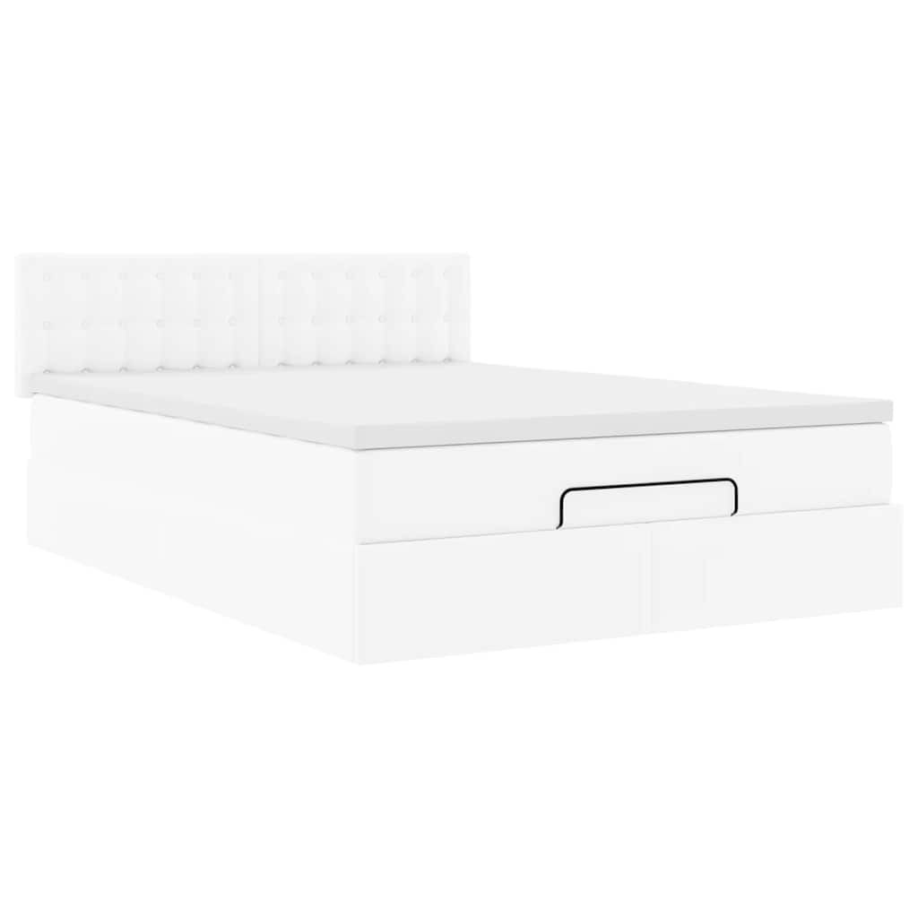 vidaXL Οθωμανικό κρεβάτι με στρώματα & LEDs Καθαρό λευκό Faux Leather