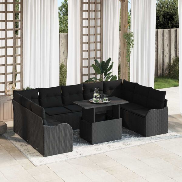 vidaXL Σετ Καναπέ Κήπου 10 pcs Μαύρο 100 x 55 x 73 εκ Πολυ ράταν