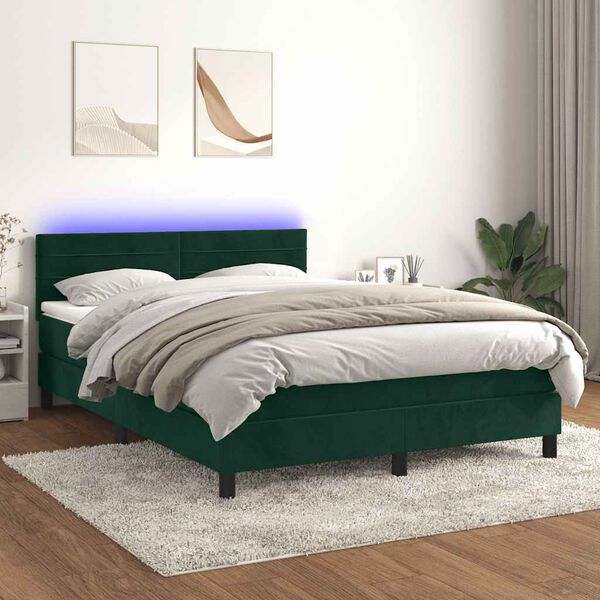 vidaXL &Kappa;&rho;&epsilon;&beta;ά&tau;&iota; Boxspring &mu;&epsilon; &Sigma;&tau;&rho;ώ&mu;&alpha; & LED &Sigma;&kappa;. &Pi;&rho;ά&sigma;&iota;&nu;&omicron; 140x190&epsilon;&kappa; &Beta;&epsilon;&lambda;&omicron;ύ&delta;&omicron;