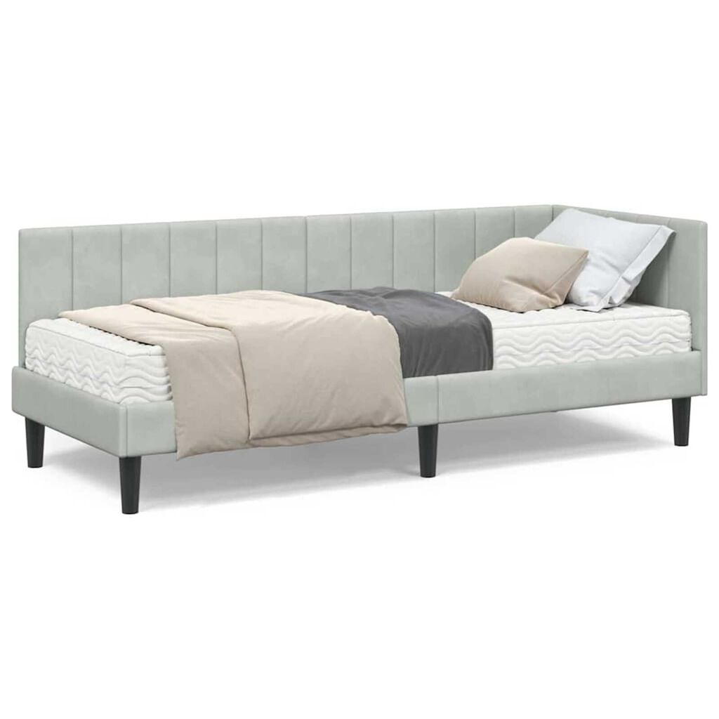 vidaXL Κρεβάτι Γωνίας με στρώμα Ανοιχτό γκρι 80 x 200 cm Βελούδο