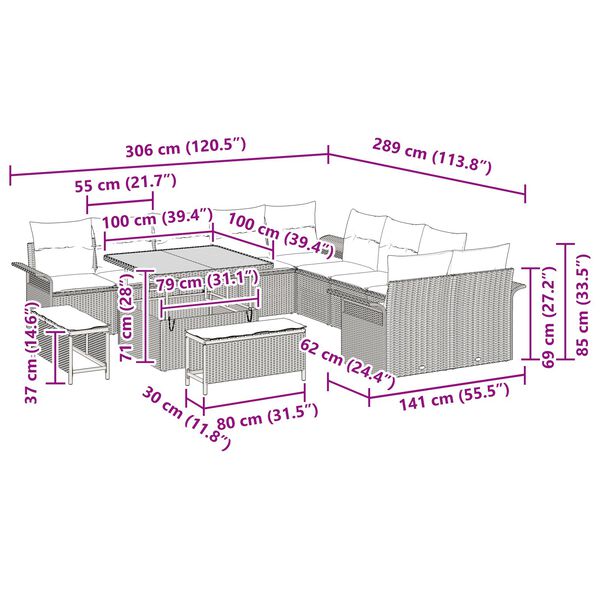 vidaXL Σετ Καναπέ Κήπου 13 pcs Μαύρο και Κρέμα 100 x 100 x 71 cm