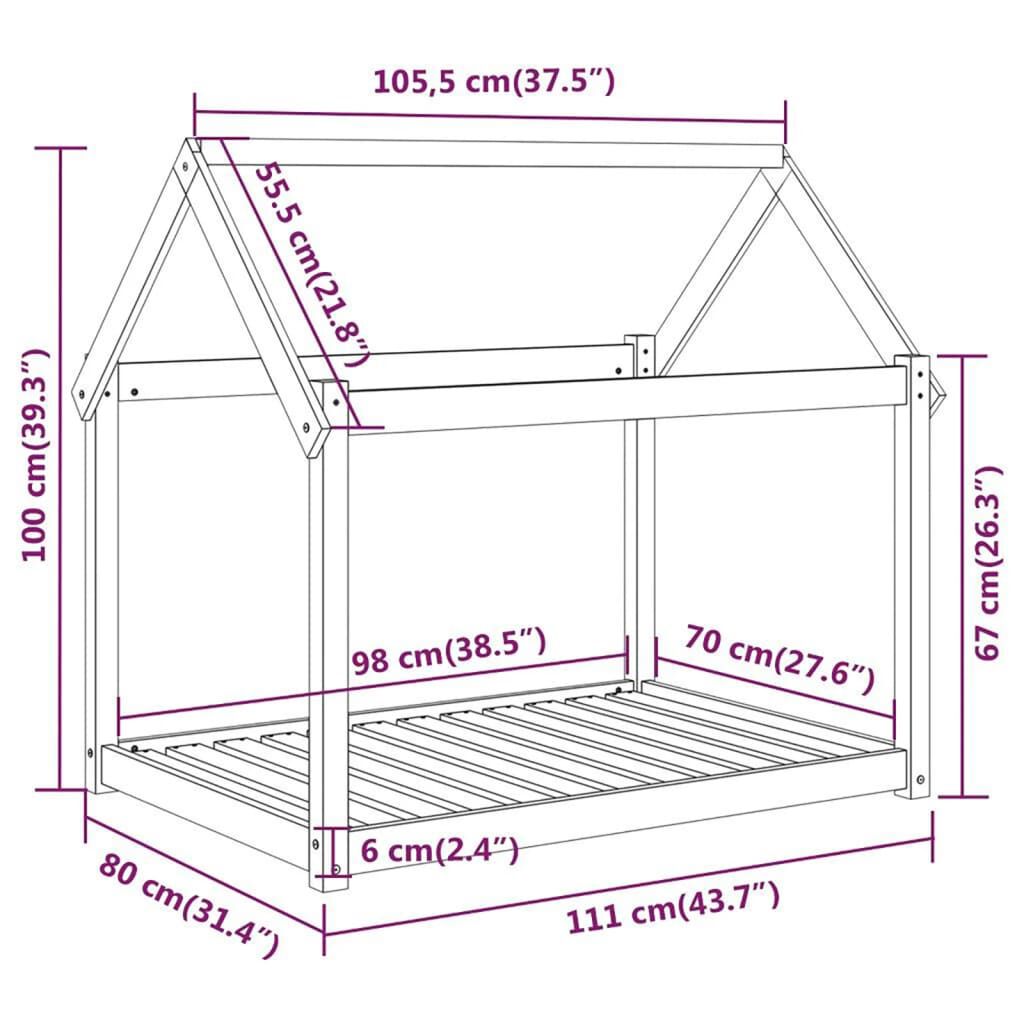 vidaXL Κρεβάτι Σκύλου 111x80x100 εκ. από Μασίφ Ξύλο Πεύκου