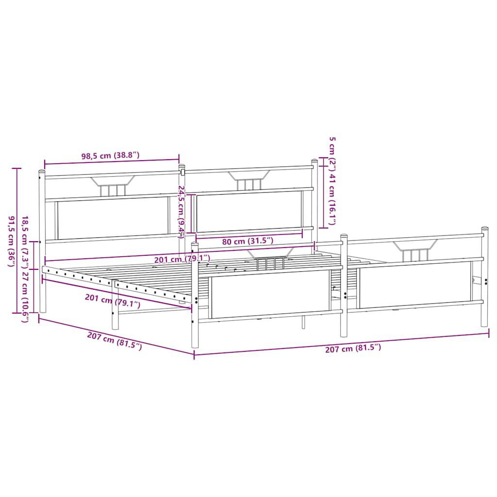 vidaXL Σκελετός Κρεβ. Χωρίς Στρώμα Καφέ Δρυς 200x200 εκ. Μεταλλικό