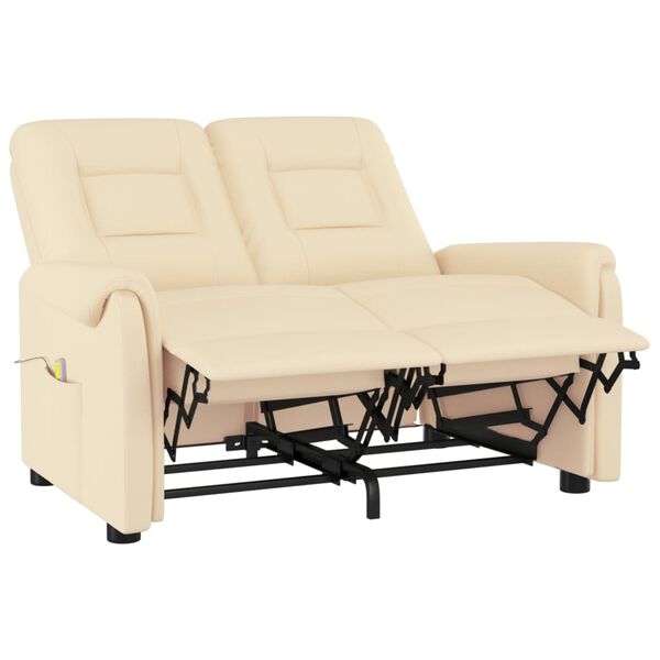 vidaXL Πολυθρόνα Μασάζ Ανακλινόμενη 2 Θέσεων Κρεμ από Συνθετικό Δέρμα