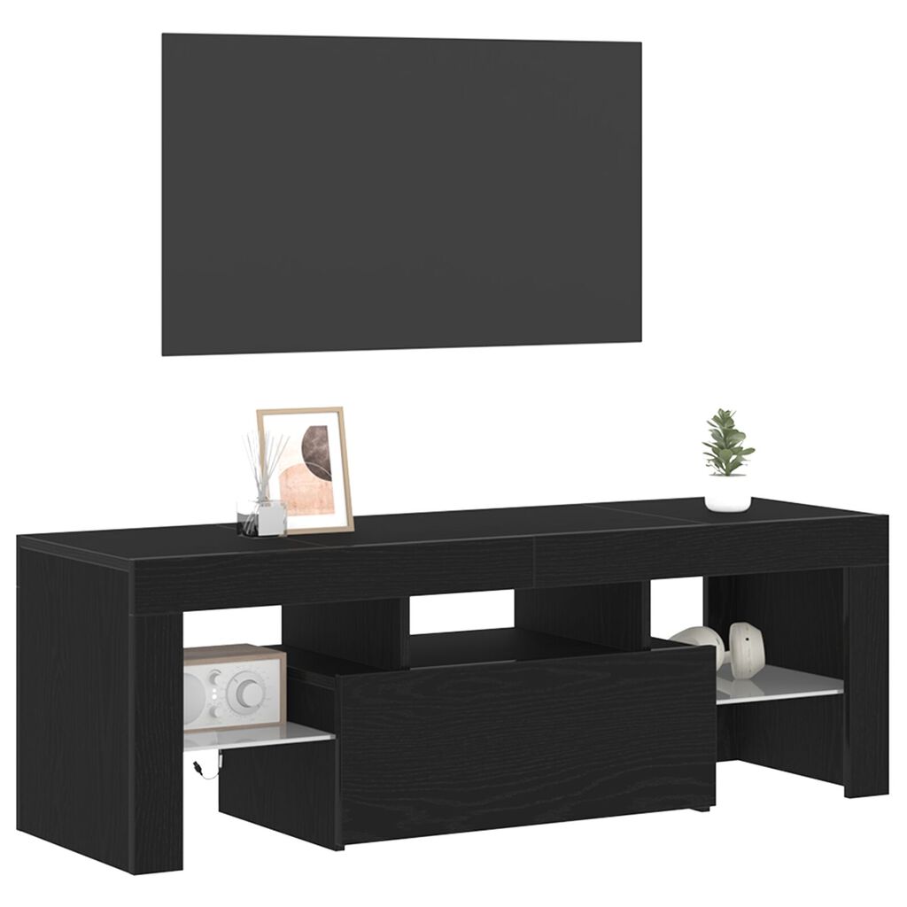 vidaXL Ντουλάπα τηλεόρασης με LED φώτα Μαύρη Δρυς 120x35x40 εκ