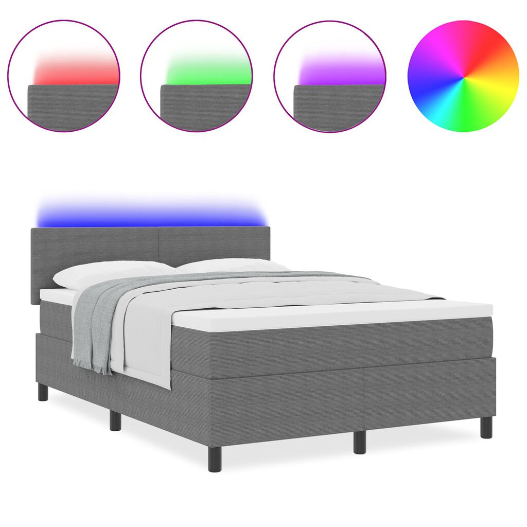 vidaXL Kρεβάτι με πλαίσιο με στρώμα & LED Γκρι 120x200 εκ. Βελούδινο ύφασμα