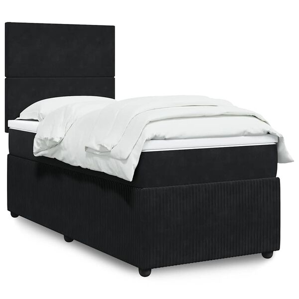 vidaXL Κρεβάτι Boxspring με Στρώμα Μαύρο 90x190 εκ. Βελούδινο