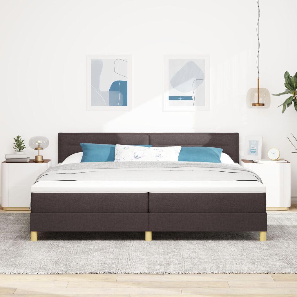 vidaXL Κρεβάτι Box Spring με Στρώμα Σκούρο Καφέ 200x200 εκ. Ύφασμα