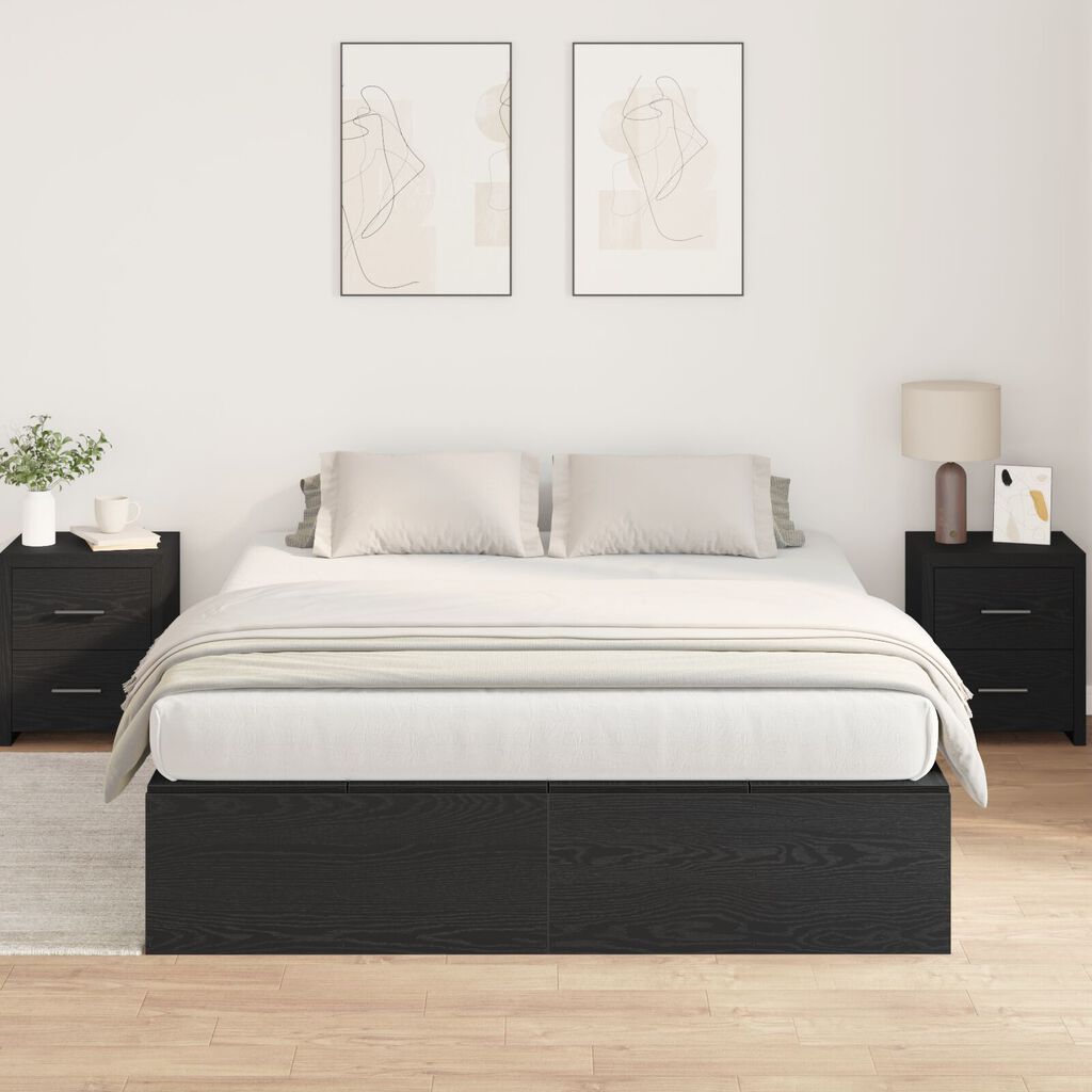 vidaXL Κρεβάτι Αποθήκης Μαύρη Δρυς 150x200 εκ