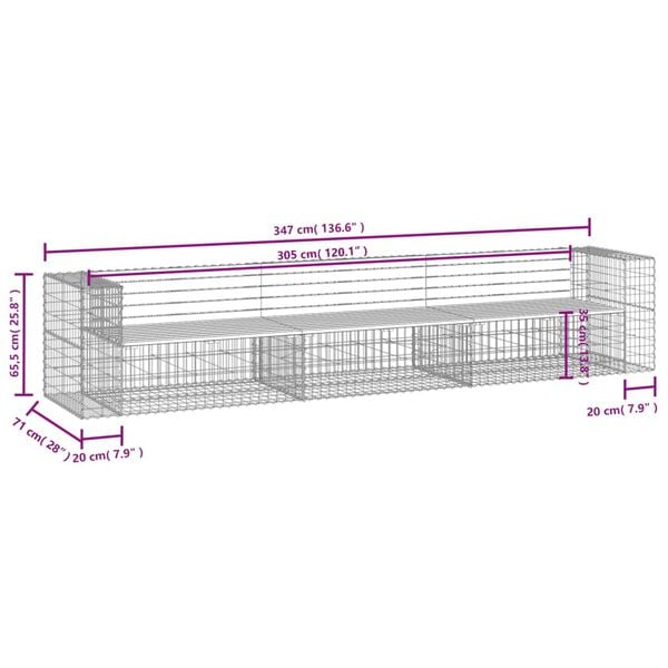 vidaXL Παγκάκι Κήπου Συρματοκιβώτιο 347x71x65,5 εκ. Εμποτ. Ξύλο Πεύκου