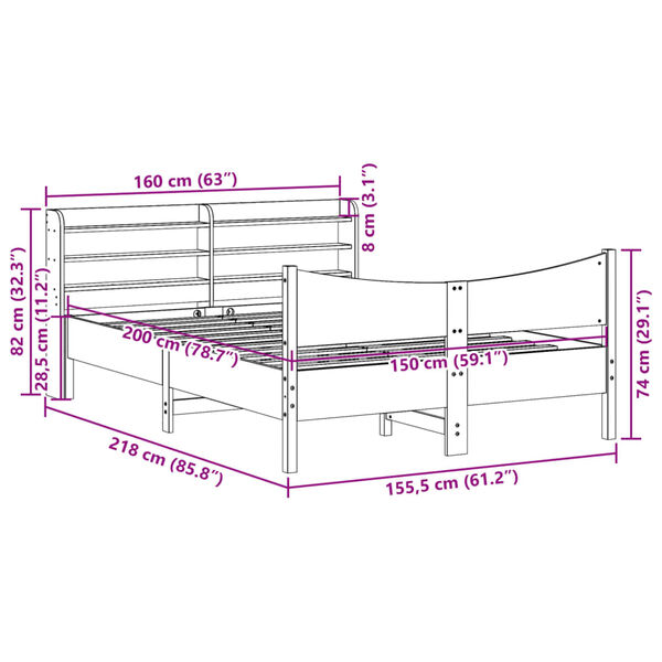 vidaXL Πλαίσιο Κρεβατιού Κεφαλάρι 150x200 εκ Μασίφ Πεύκο