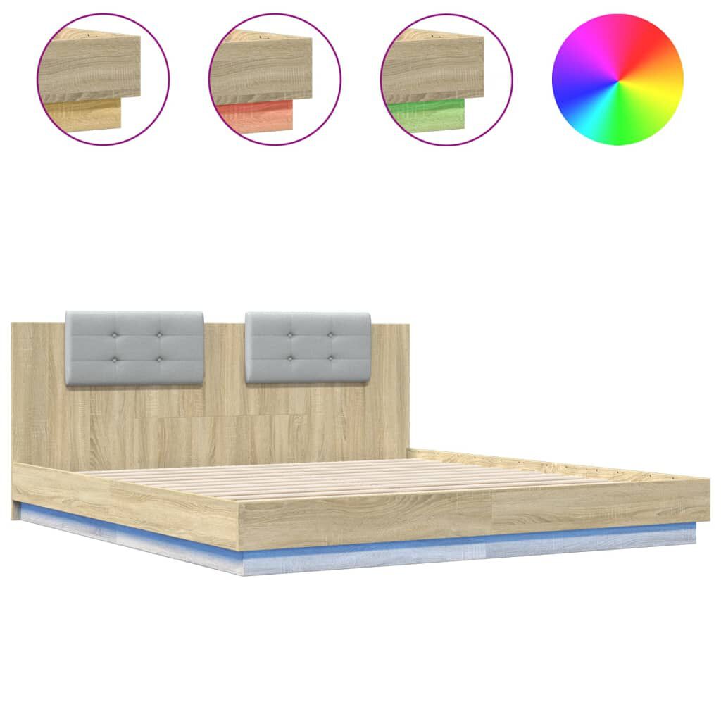 vidaXL Πλαίσιο Κρεβατιού με Κεφαλάρι/LED Sonoma δρυς 160x200 εκ.