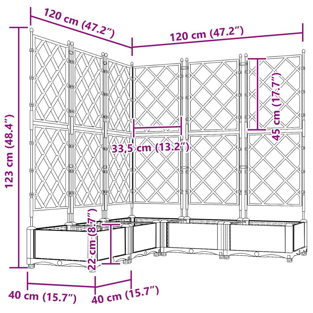 vidaXL Γλάστρα Κήπου με Πλέγμα 5 τμχ Καφέ 120x120x125,5 εκ
