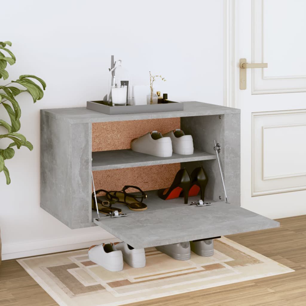 vidaXL Παπουτσοθήκη Επιτοίχια Γκρι Σκυρ. 70x35x38 εκ. Επεξεργ. Ξύλο