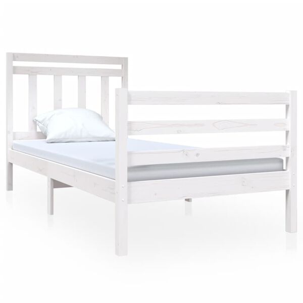 vidaXL Πλαίσιο Κρεβατιού Λευκό 90 x 190 εκ. Μασίφ Ξύλο Single