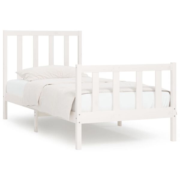 vidaXL Πλαίσιο Κρεβατιού Λευκό 75x190 εκ. Μασίφ Ξύλο Small Single