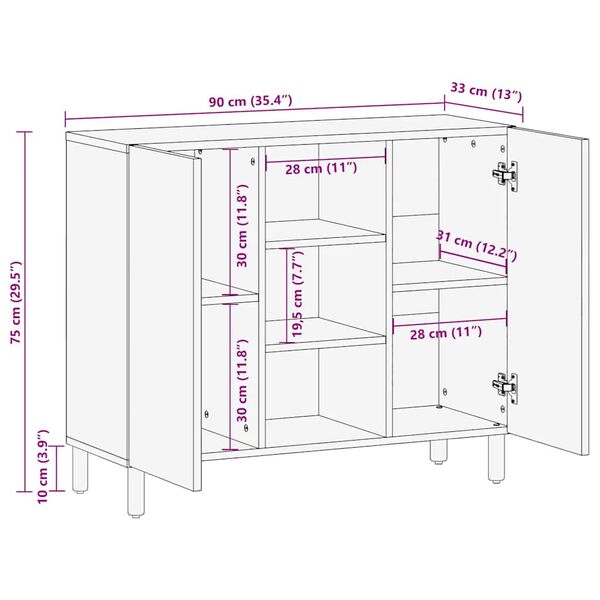 vidaXL Sideboard καφέ 90x33x75 cm μασίφ ξύλο Mango