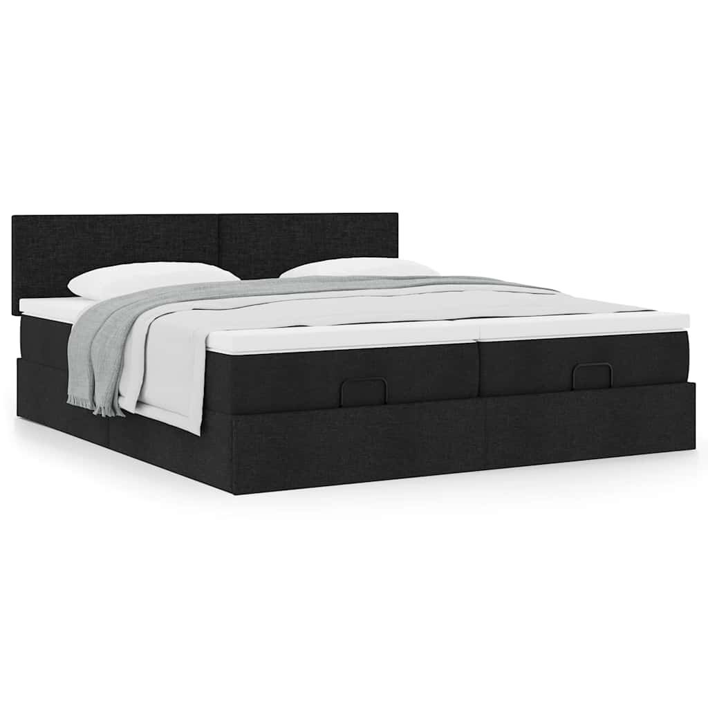 vidaXL Οθωμανικό κρεβάτι με στρώματα Μαύρο 160x200cm Ύφασμα