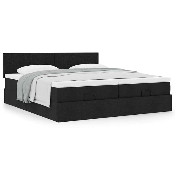 vidaXL Οθωμανικό κρεβάτι με στρώματα Μαύρο 160x200cm Ύφασμα