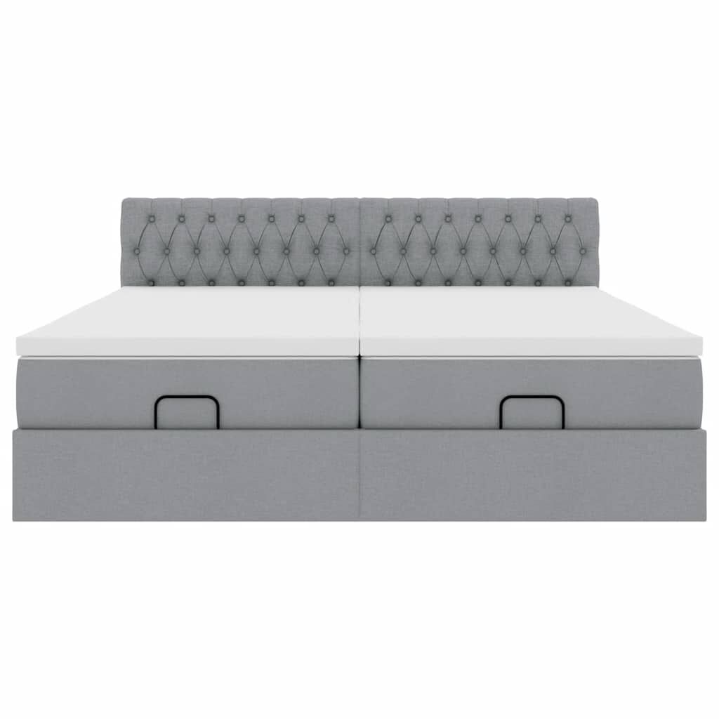 vidaXL Οθωμανικό κρεβάτι με στρώματα & LEDs Ανοιχτό γκρι ύφασμα