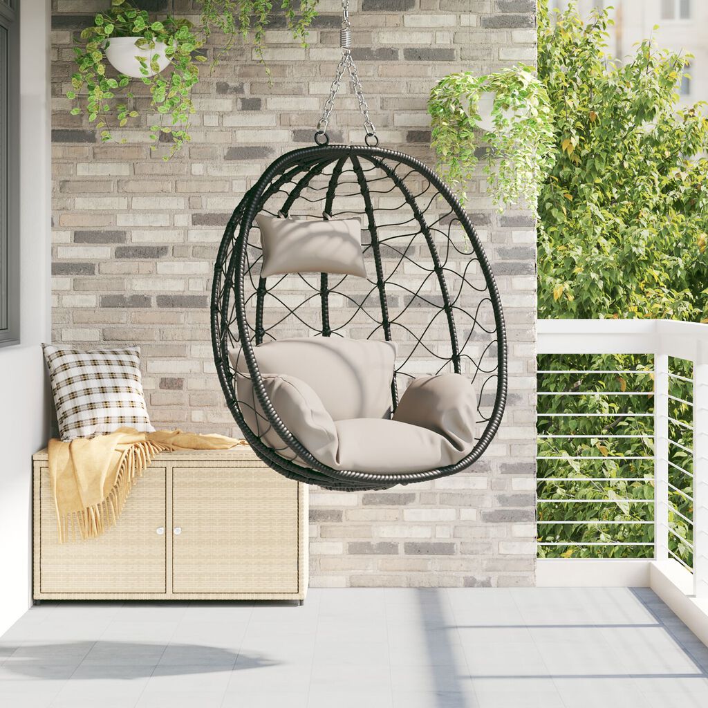 vidaXL Κρεμαστή Καρέκλα Αυγού Basket χωρίς Στήριξη Taupe Poly Rattan