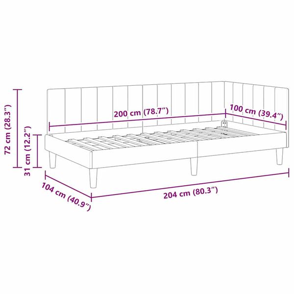 vidaXL Κρεβάτι Γωνίας με κεφαλάρι Μαύρο 100 x 200 cm Βελούδο