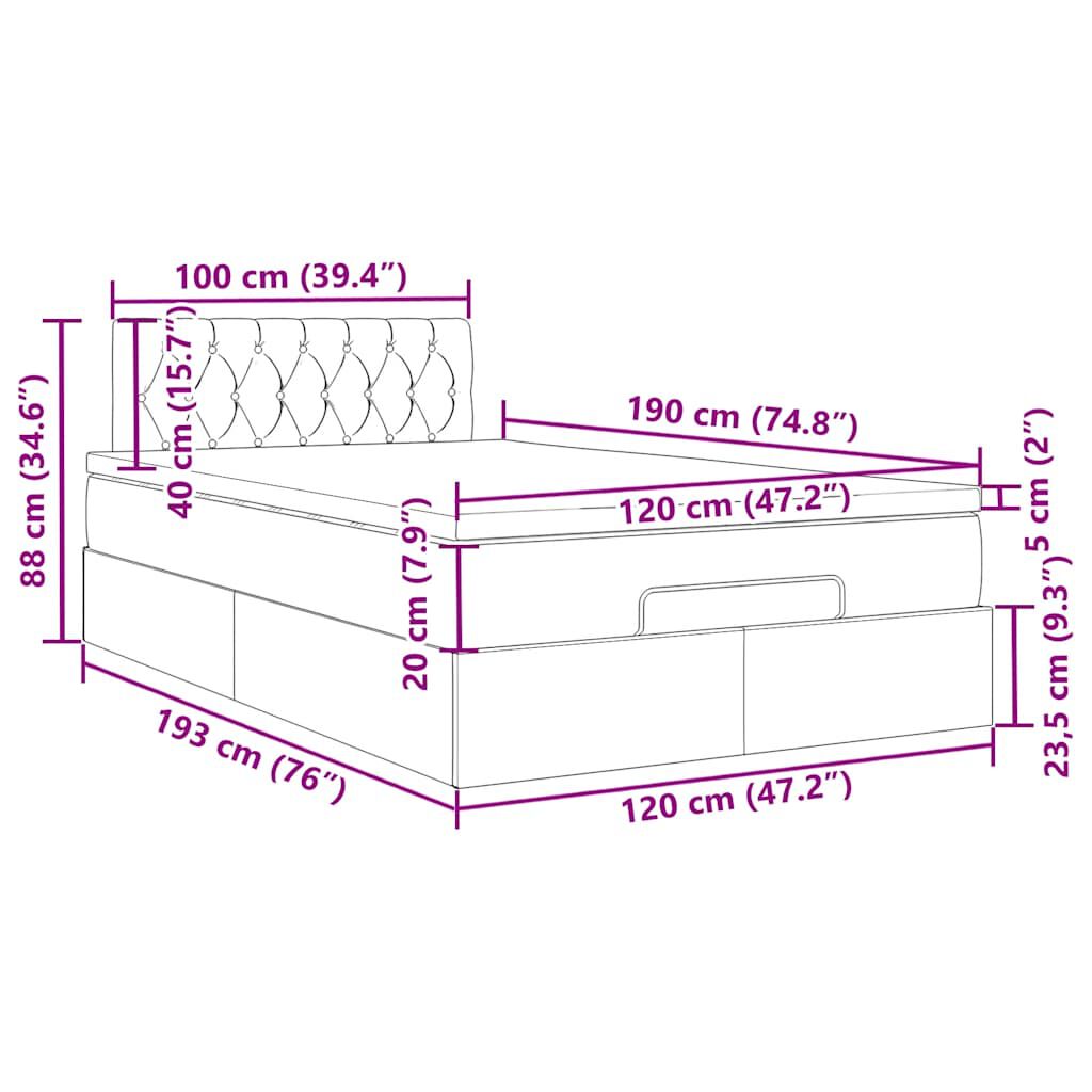 vidaXL Οθωμανικό κρεβάτι με στρώμα & LEDs Σκούρο γκρι 120x190cm Velvet